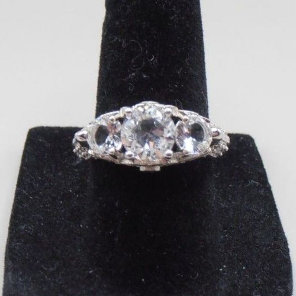 Sterling Silver and CZ Engagement Style Statement Ring - Picture 2 of 8